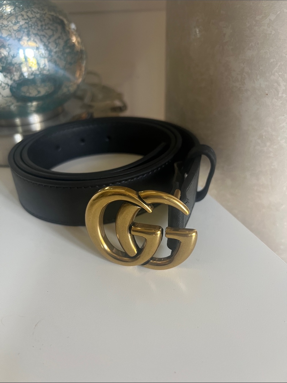 Gucci Black Leather Belt with Gold Double G Buckle